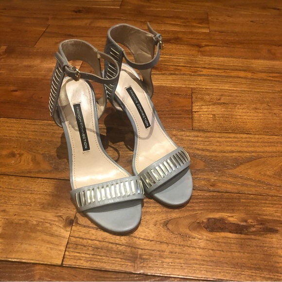 French connection studded high heel sandals size 7 grey/silver grommet details - Picture 5 of 15